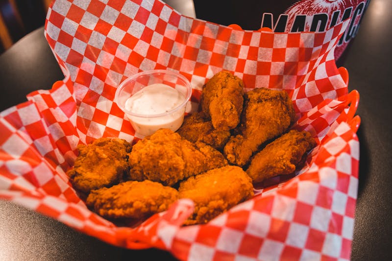 Crispy buffalo chicken wings with ranch dipping sauce